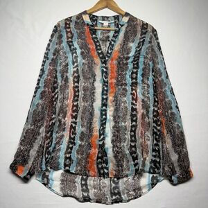 DVF Silk Semi Sheer Blouse Snakeskin Print Roll Tab Size 8 Boho Top